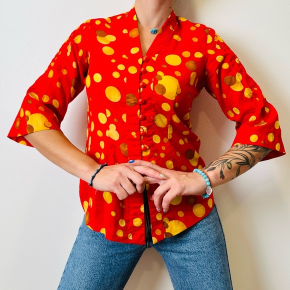 Vintage polka dot red button down shirt - Picture 4 of 7